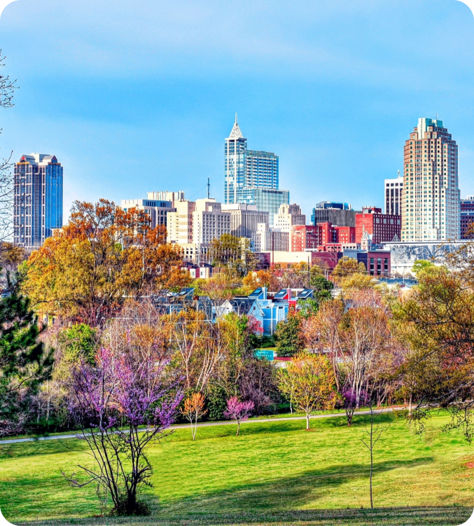 Downtown skyline of Raleigh, North Carolina, viewed from Dorothea Dix Park