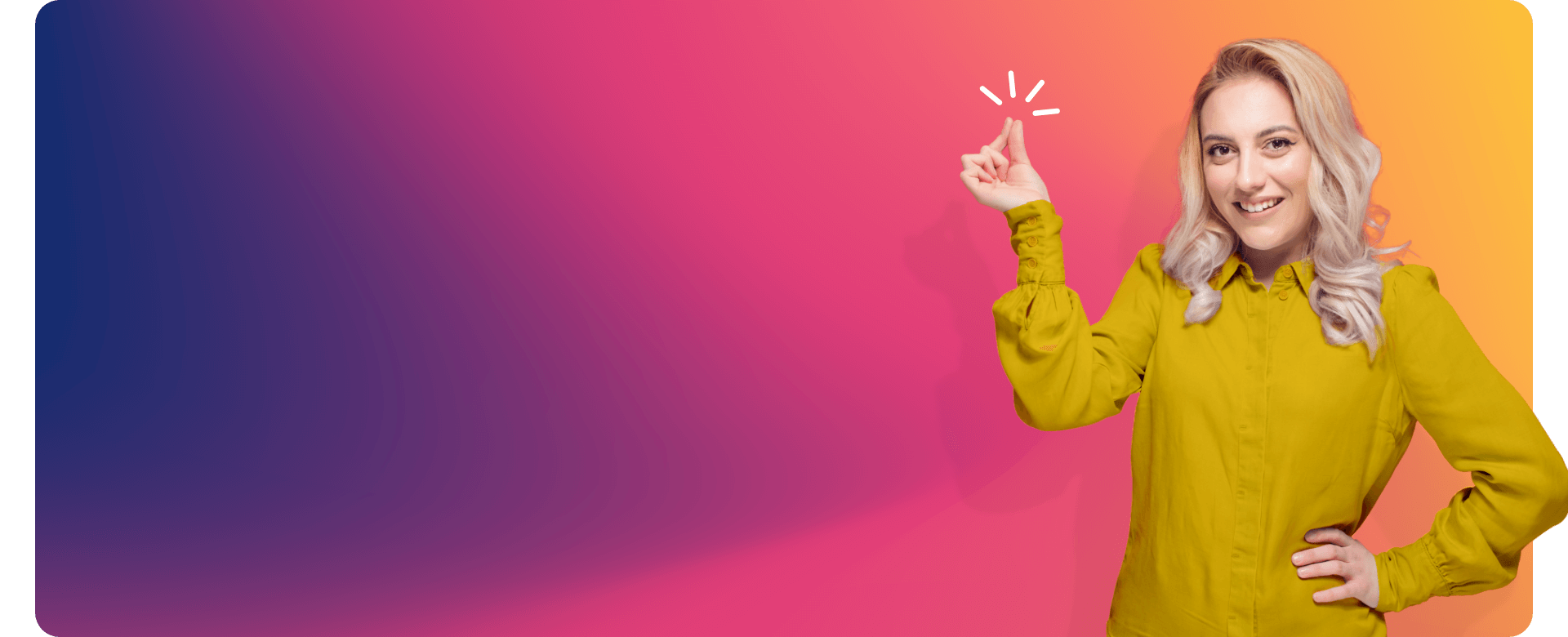 Smiling woman in yellow blouse against colorful gradient background