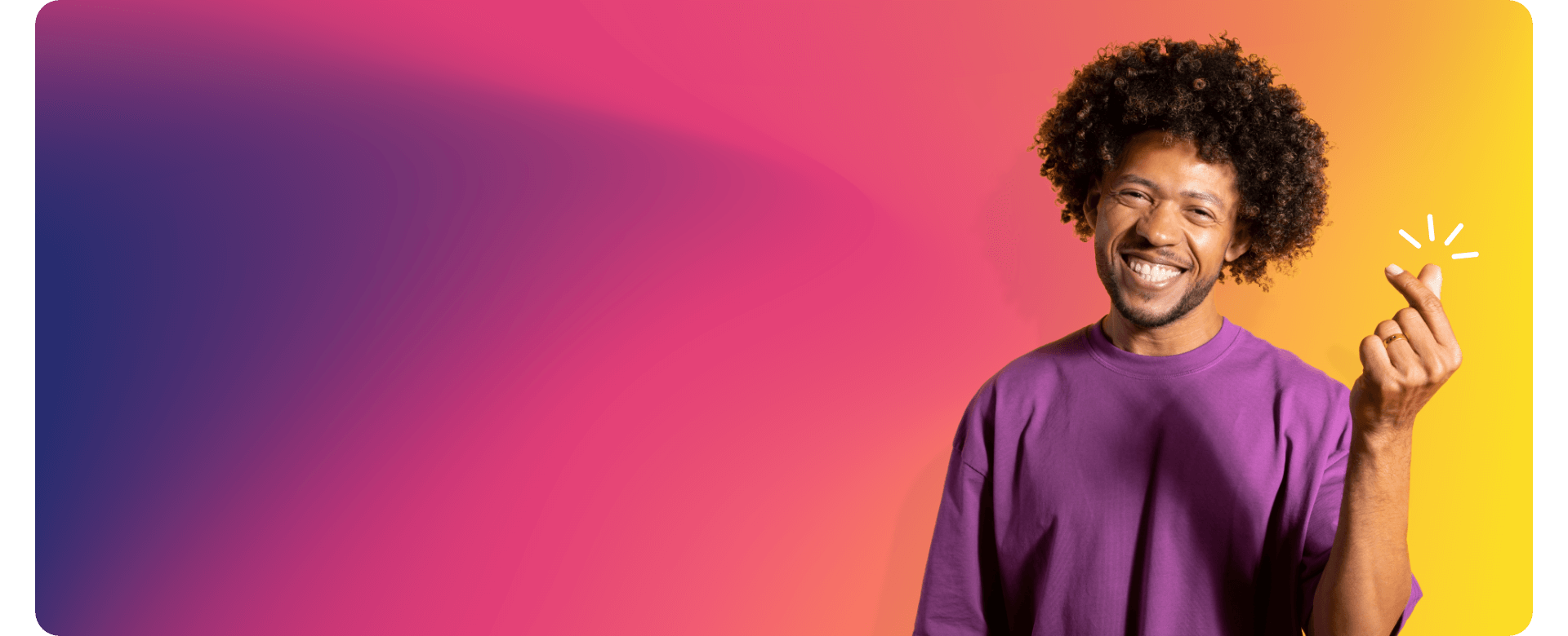 Smiling man in purple shirt against colorful gradient background