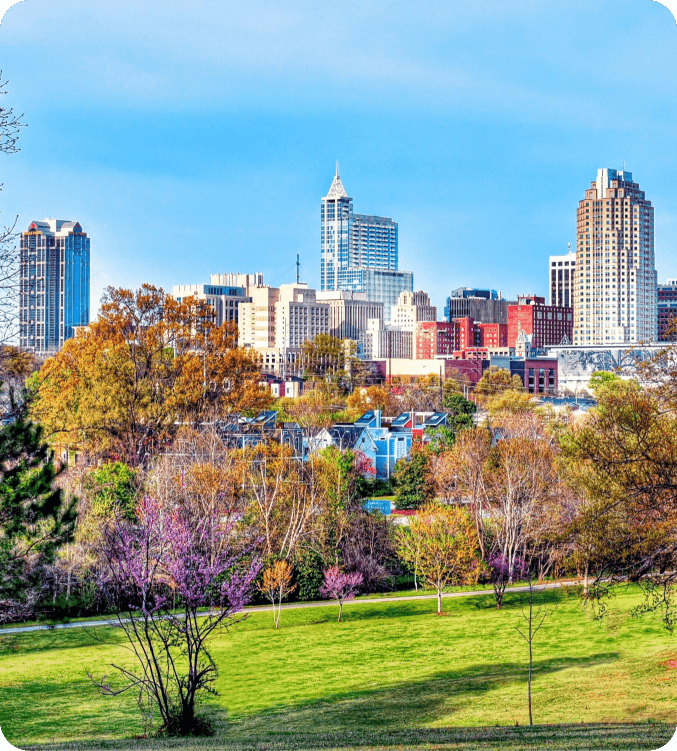 Downtown skyline of Raleigh, North Carolina, viewed from Dorothea Dix Park